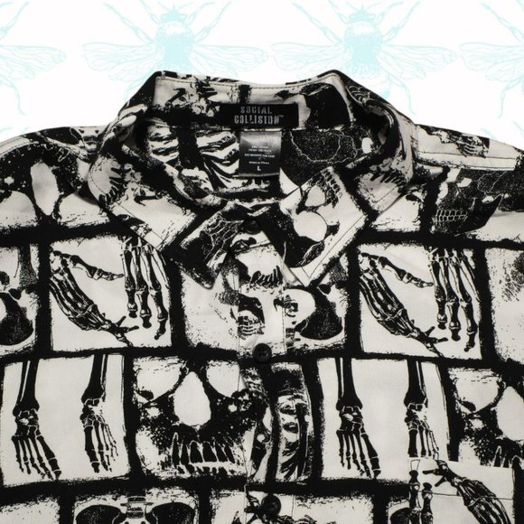 Hot Topic Other - Hot Topic Social Collision Black White Skeleton Short Sleeve Button Up Men's  XL